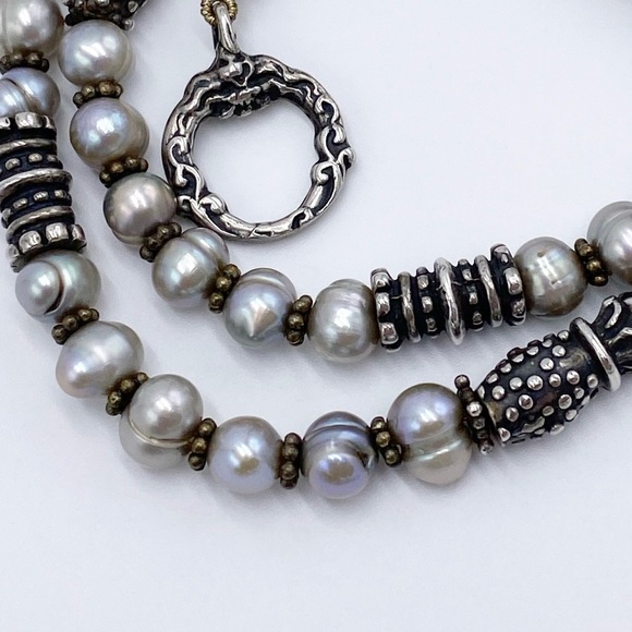Vintage Freshwater Baroque Grey Pearl with Sterling Silver Spacers necklace - Picture 3 of 8